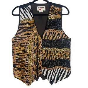 Rare Vintage Fashion Fantasy Sequin Animal Print Vest Size Large